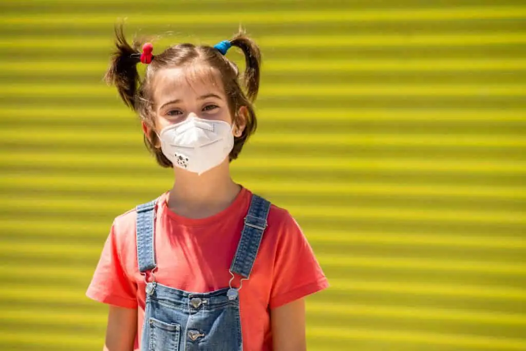 austic Child girl wearing a protection mask against coronavirus during Covid-19 pandemic disney world florida
