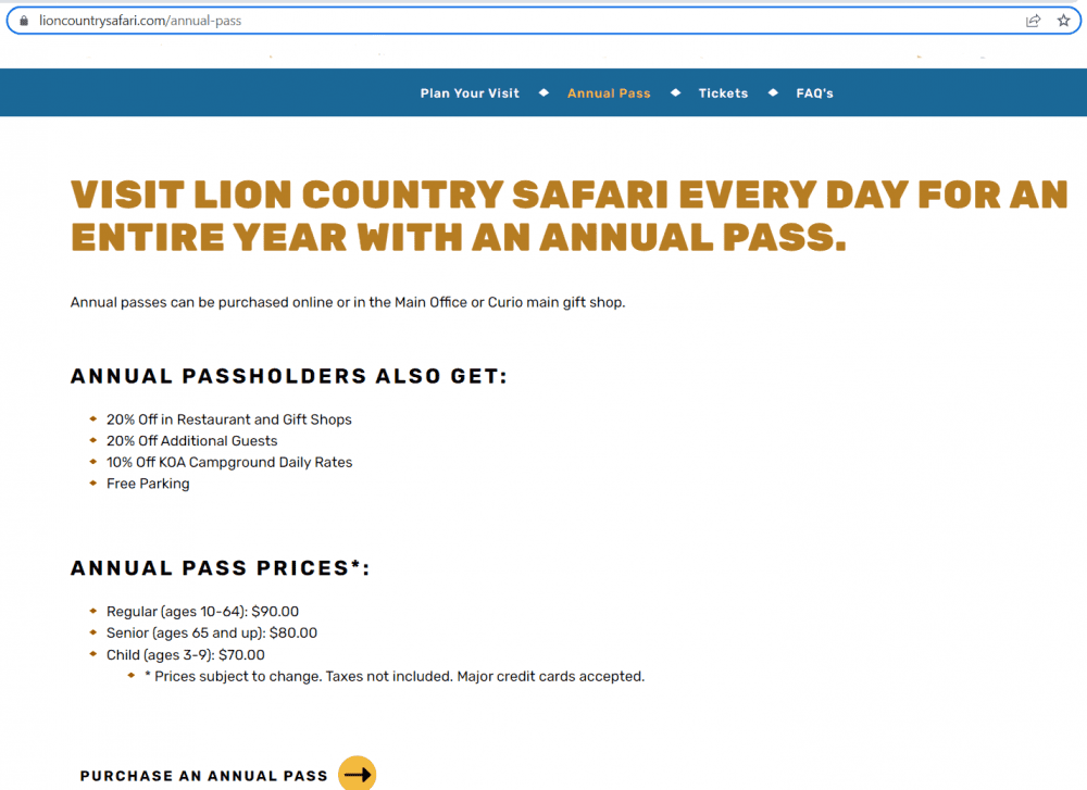 Lion Country Safari in Florida Parking and Annual Pass Information