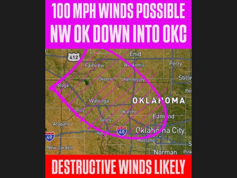 Forecasters Warn of 100 MPH Winds From Intense Bow Echo Targeting Northwest Oklahoma Down Into Oklahoma City