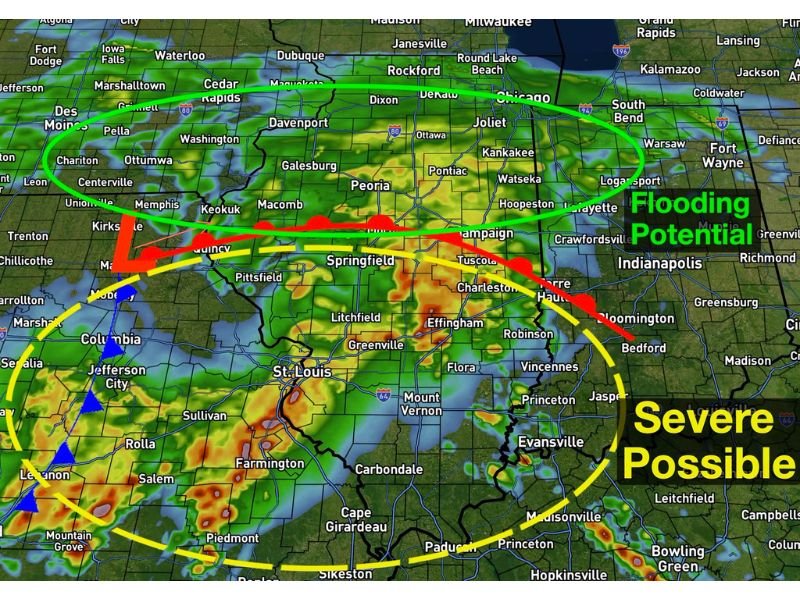 Illinois Braces for Sunday Storm System With Flooding Risk in North, Severe Weather Possible Down South