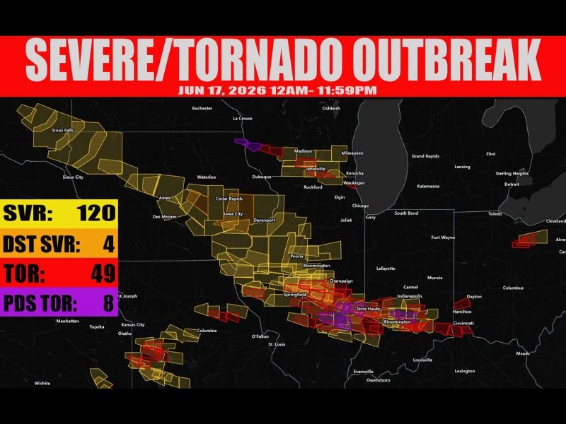 Illinois and Indiana Bear Brunt of June 17 Severe Weather Outbreak as Over 180 Warnings Issued Across at Least Six States With 49 Tornado Warnings