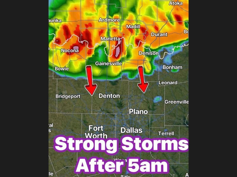 Severe Thunderstorm Watch Issued for Oklahoma as 80 MPH Wind Gusts and Heavy Rain Push Toward North Texas Before Sunrise